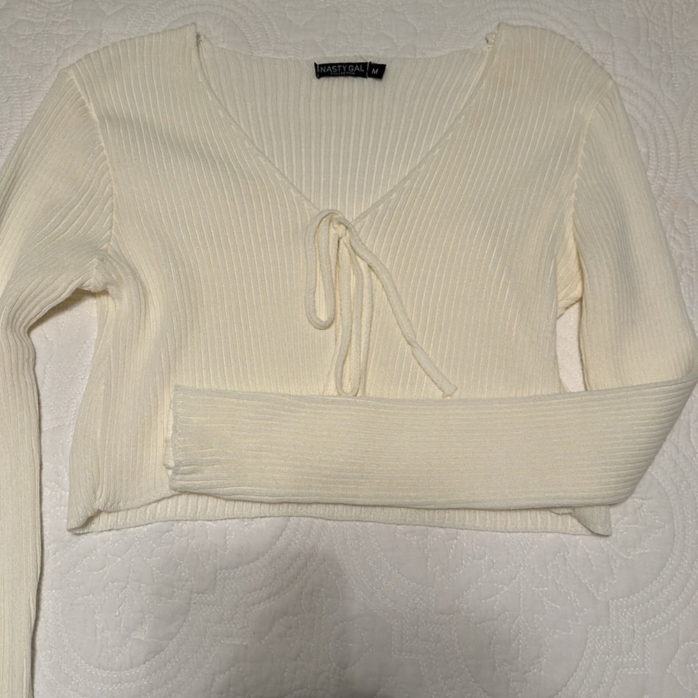 NWOT RARE NastyGal Open Tie Cardigan in Cream Size M - Picture 6 of 16